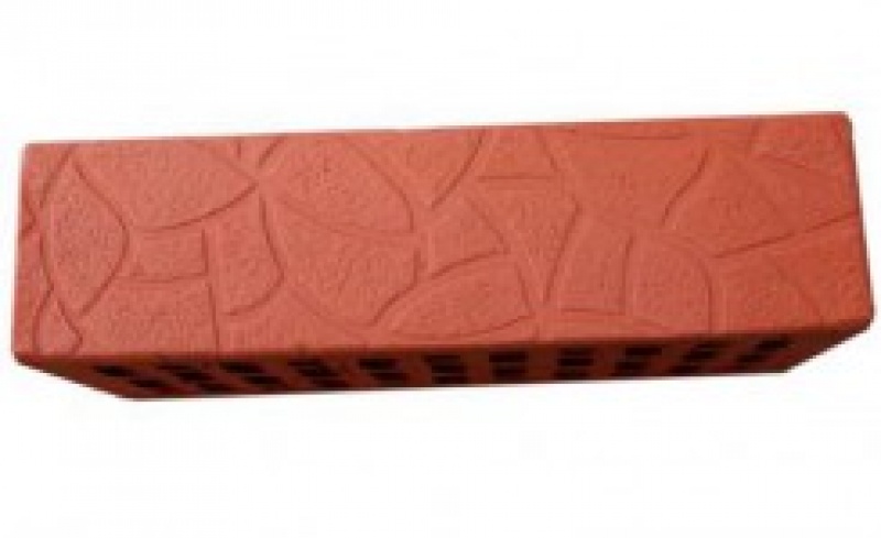 Облицовочный кирпич, Одинарный лицевой пустотелый рифленый Мозаика-красный, М-175, 250х120х65 